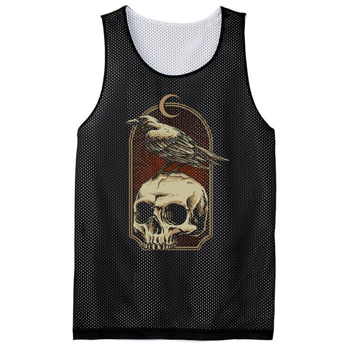 Vintage Black Crow With Skull Ans Moon Mesh Reversible Basketball Jersey Tank