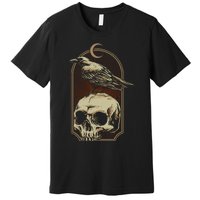 Vintage Black Crow With Skull Ans Moon Premium T-Shirt