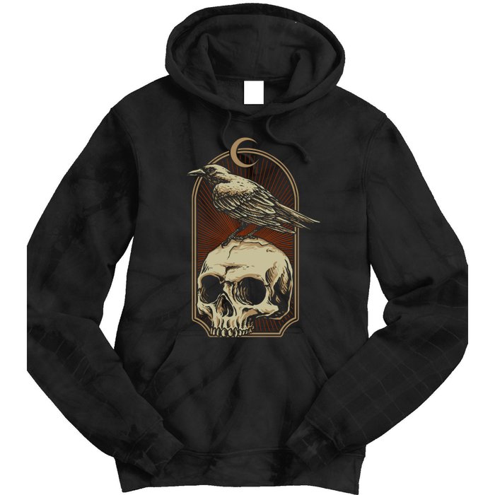 Vintage Black Crow With Skull Ans Moon Tie Dye Hoodie