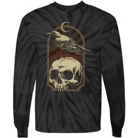 Vintage Black Crow With Skull Ans Moon Tie-Dye Long Sleeve Shirt