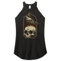 Vintage Black Crow With Skull Ans Moon Women's Perfect Tri Rocker Tank