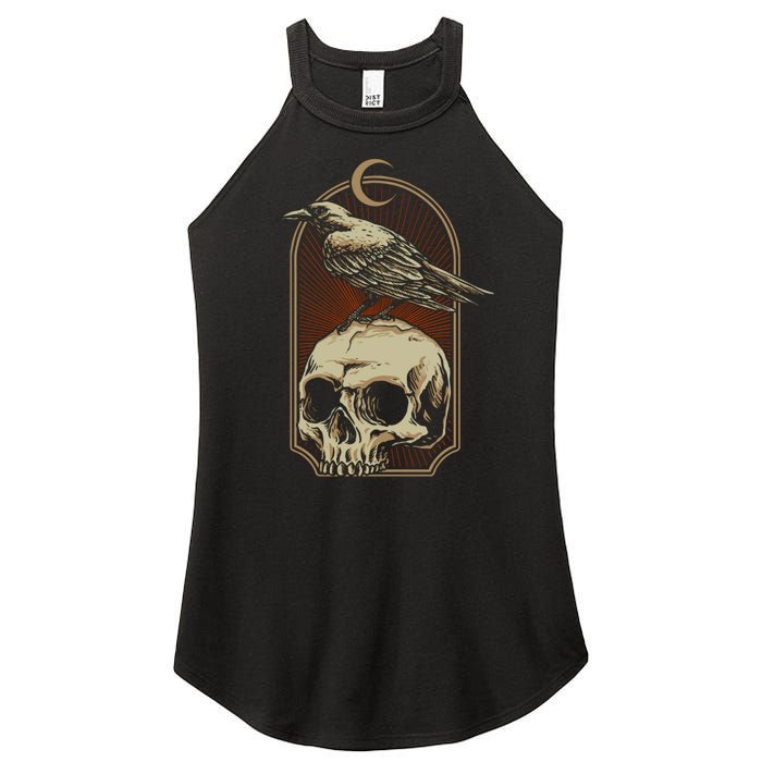 Vintage Black Crow With Skull Ans Moon Women's Perfect Tri Rocker Tank