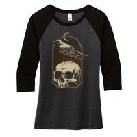 Vintage Black Crow With Skull Ans Moon Women's Tri-Blend 3/4-Sleeve Raglan Shirt