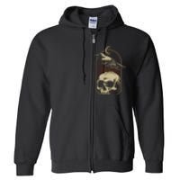 Vintage Black Crow With Skull Ans Moon Full Zip Hoodie