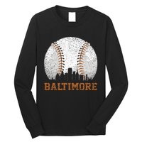 Vintage Baltimore Cityscape Baseball Lover Player And Fans Long Sleeve Shirt