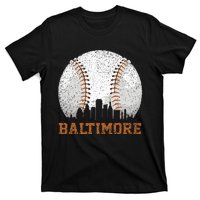 Vintage Baltimore Cityscape Baseball Lover Player And Fans T-Shirt