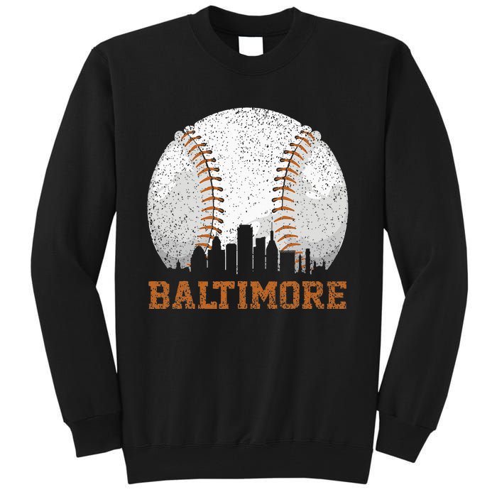 Vintage Baltimore Cityscape Baseball Lover Player And Fans Tall Sweatshirt