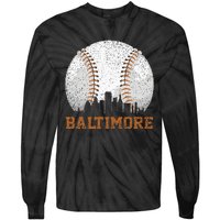 Vintage Baltimore Cityscape Baseball Lover Player And Fans Tie-Dye Long Sleeve Shirt