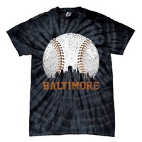 Vintage Baltimore Cityscape Baseball Lover Player And Fans Tie-Dye T-Shirt