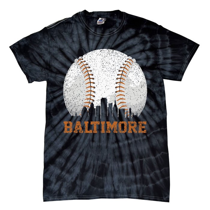 Vintage Baltimore Cityscape Baseball Lover Player And Fans Tie-Dye T-Shirt