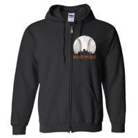 Vintage Baltimore Cityscape Baseball Lover Player And Fans Full Zip Hoodie