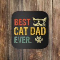 Vintage Best Cat Dad Ever Cat Daddy Gift Coaster