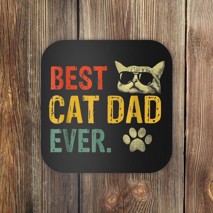 Vintage Best Cat Dad Ever Cat Daddy Gift Coaster