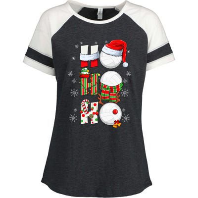 Volleyball Ball Christmas Ho Ho Ho Santa Reindeer Elf Gift Enza Ladies Jersey Colorblock Tee