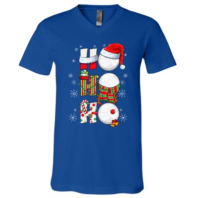 Volleyball Ball Christmas Ho Ho Ho Santa Reindeer Elf Gift V-Neck T-Shirt