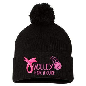 Volleyball Breast Cancer Pink Ribbon Volley for the Cure Pom Pom 12in Knit Beanie