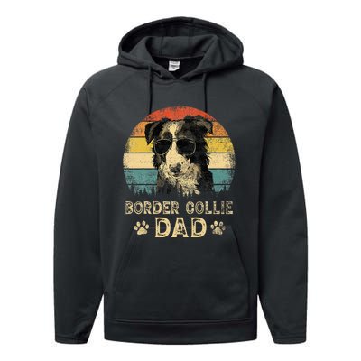 Vintage Border Collie Dad Dog Lovers FatherS Day Performance Fleece Hoodie