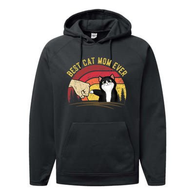 Vintage Best Cat Mom Ever Cat for Wo - Funny Cat Performance Fleece Hoodie