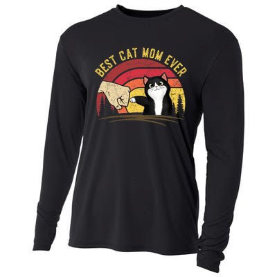 Vintage Best Cat Mom Ever Cat for Wo - Funny Cat Cooling Performance Long Sleeve Crew