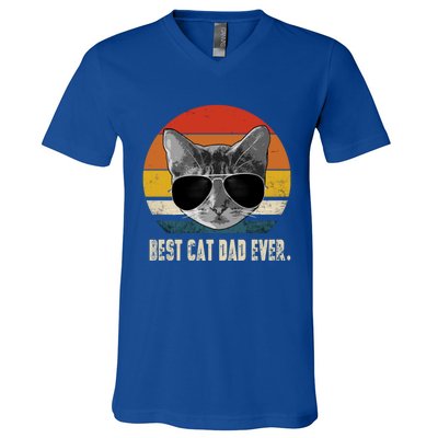 Vintage Best Cat Dad Ever Retro Cat Daddy FatherS Day V-Neck T-Shirt