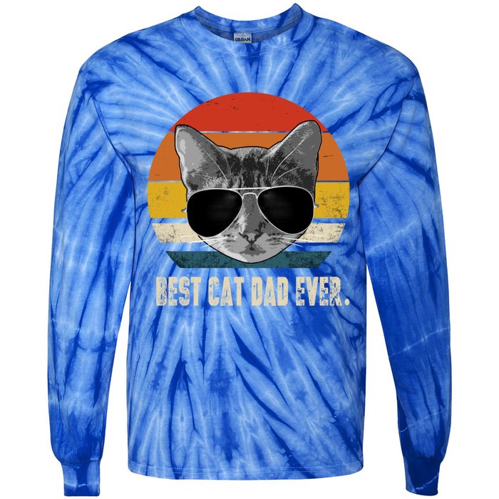 Vintage Best Cat Dad Ever Retro Cat Daddy FatherS Day Tie-Dye Long Sleeve Shirt