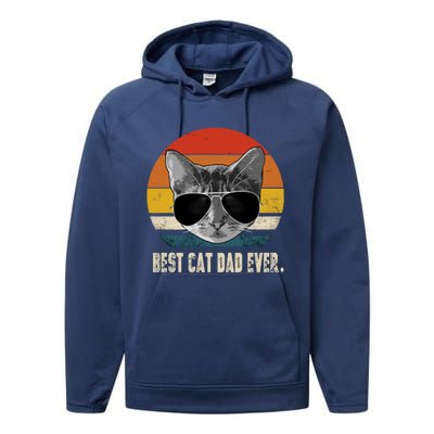 Vintage Best Cat Dad Ever Retro Cat Daddy FatherS Day Performance Fleece Hoodie