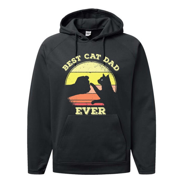 Vintage Best Cat Dad Ever Cat Daddy Gift Performance Fleece Hoodie