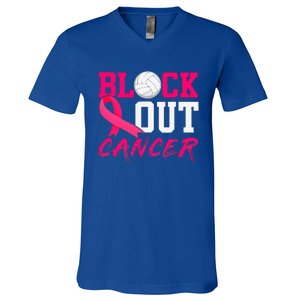 Volleyball Breast Cancer Awareness Block Out Cancer V-Neck T-Shirt