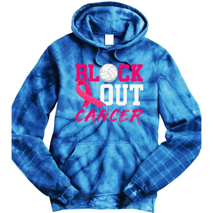 Volleyball Breast Cancer Awareness Block Out Cancer Tie Dye Hoodie