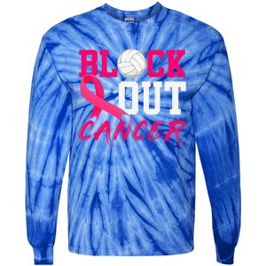 Volleyball Breast Cancer Awareness Block Out Cancer Tie-Dye Long Sleeve Shirt