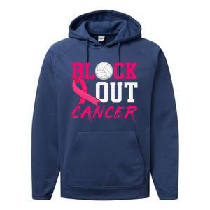 Volleyball Breast Cancer Awareness Block Out Cancer Performance Fleece Hoodie