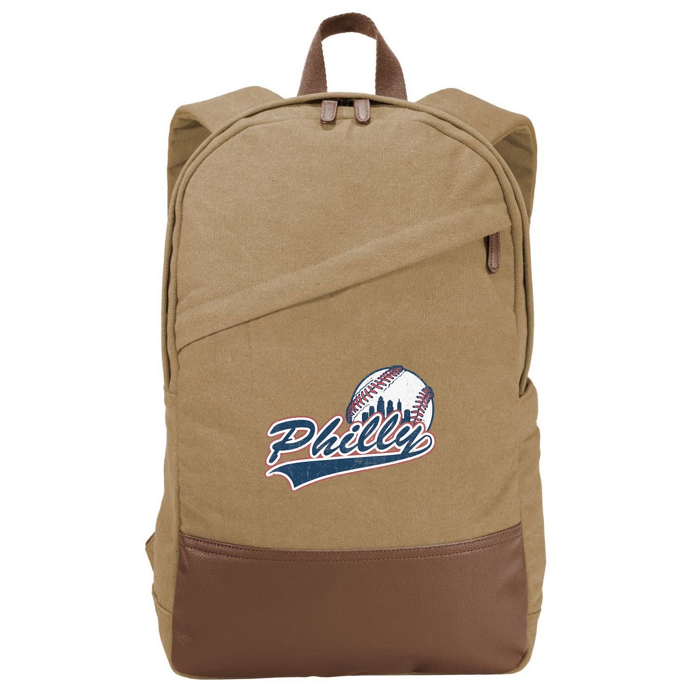 Vintage Baseball Classic P.H.I.L.Ly City Lover Gift Cotton Canvas Backpack