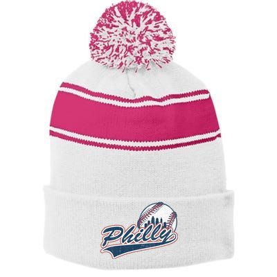 Vintage Baseball Classic P.H.I.L.Ly City Lover Gift Stripe Pom Pom Beanie