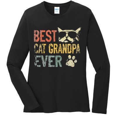 Vintage Best Cat Grandpa Ever Cat Grandpa Fathers D Ladies Long Sleeve Shirt