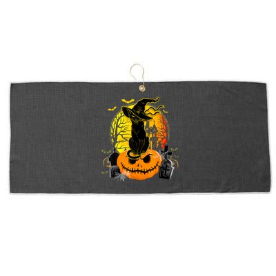 Vintage Black Cat Witch Scary Halloween Costume Large Microfiber Waffle Golf Towel