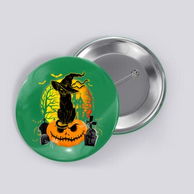 Vintage Black Cat Witch Scary Halloween Costume Button