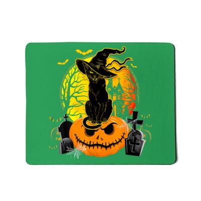 Vintage Black Cat Witch Scary Halloween Costume Mousepad