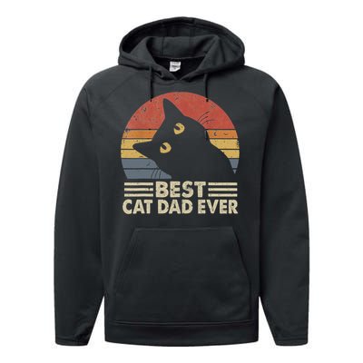 Vintage Best Cat Dad Ever Cat Daddy Outfit Performance Fleece Hoodie