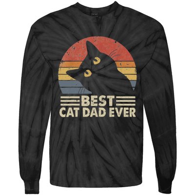 Vintage Best Cat Dad Ever Cat Daddy Outfit Tie-Dye Long Sleeve Shirt