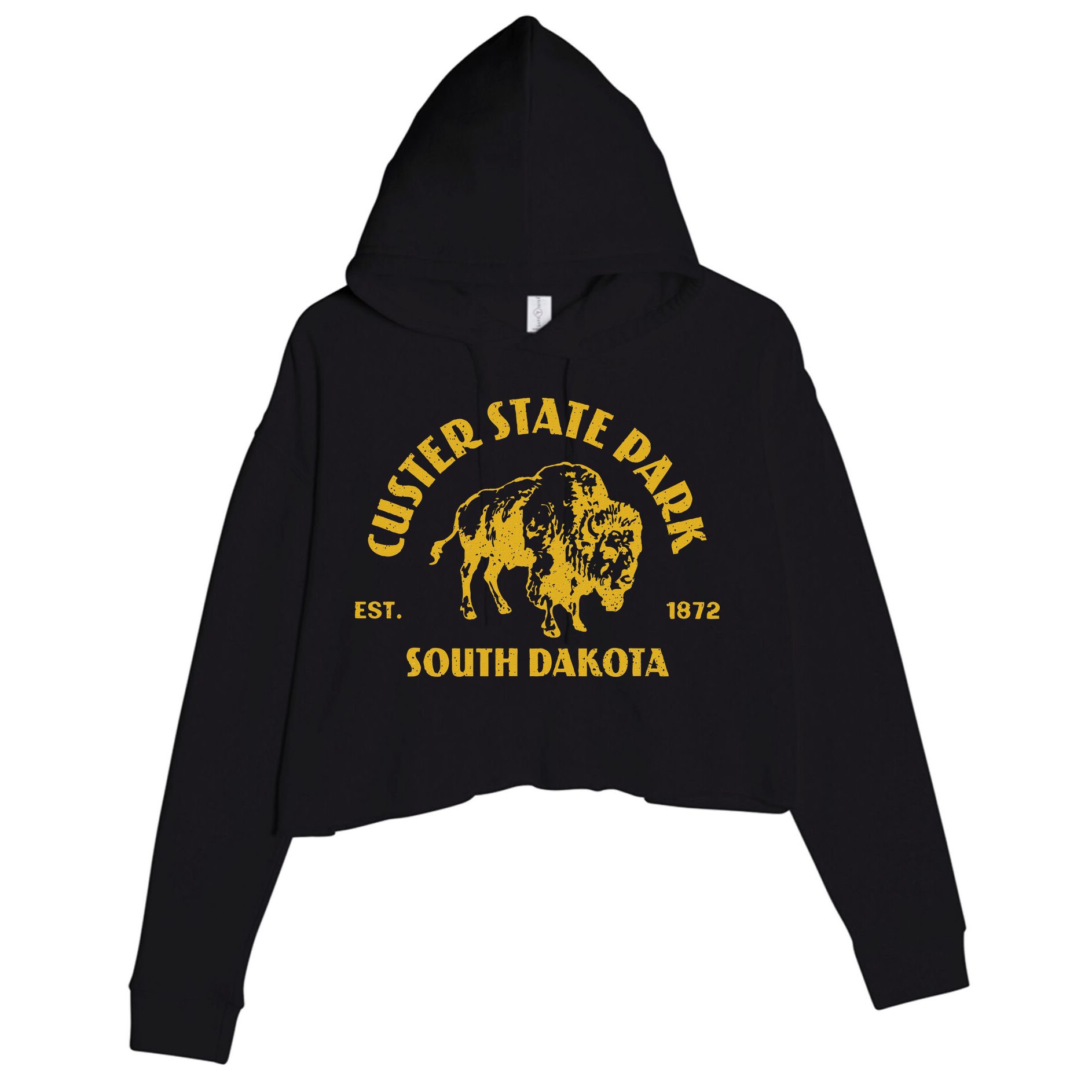 Vintage Bison Custer State Park South Dakota Travel Souvenir Crop Fleece Hoodie