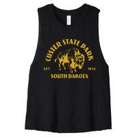 Vintage Bison Custer State Park South Dakota Travel Souvenir Women's Racerback Cropped Tank