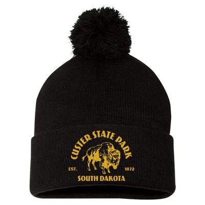 Vintage Bison Custer State Park South Dakota Travel Souvenir Pom Pom 12in Knit Beanie