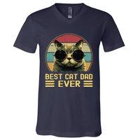 Vintage Best Cat Dad Ever Funny, Cat Lover, Cat Dad V-Neck T-Shirt