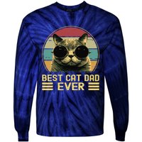 Vintage Best Cat Dad Ever Funny, Cat Lover, Cat Dad Tie-Dye Long Sleeve Shirt