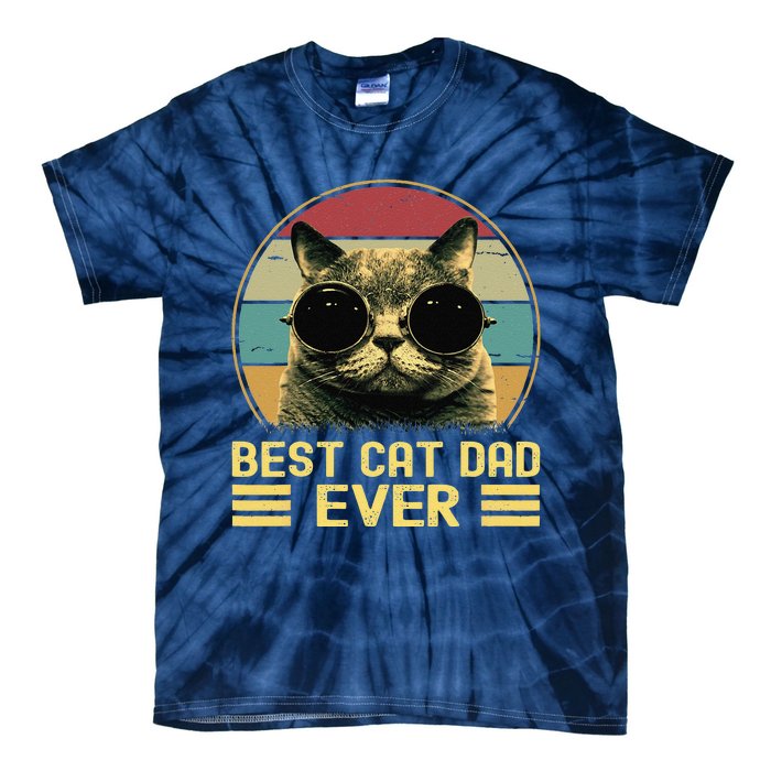 Vintage Best Cat Dad Ever Funny, Cat Lover, Cat Dad Tie-Dye T-Shirt