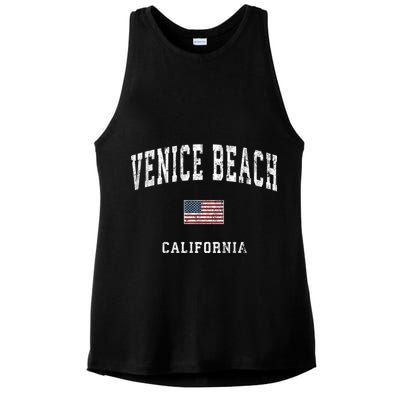 Venice Beach California Ca Vintage American Flag Sports Ladies PosiCharge Tri-Blend Wicking Tank