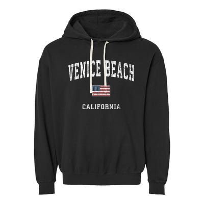 Venice Beach California Ca Vintage American Flag Sports Garment-Dyed Fleece Hoodie