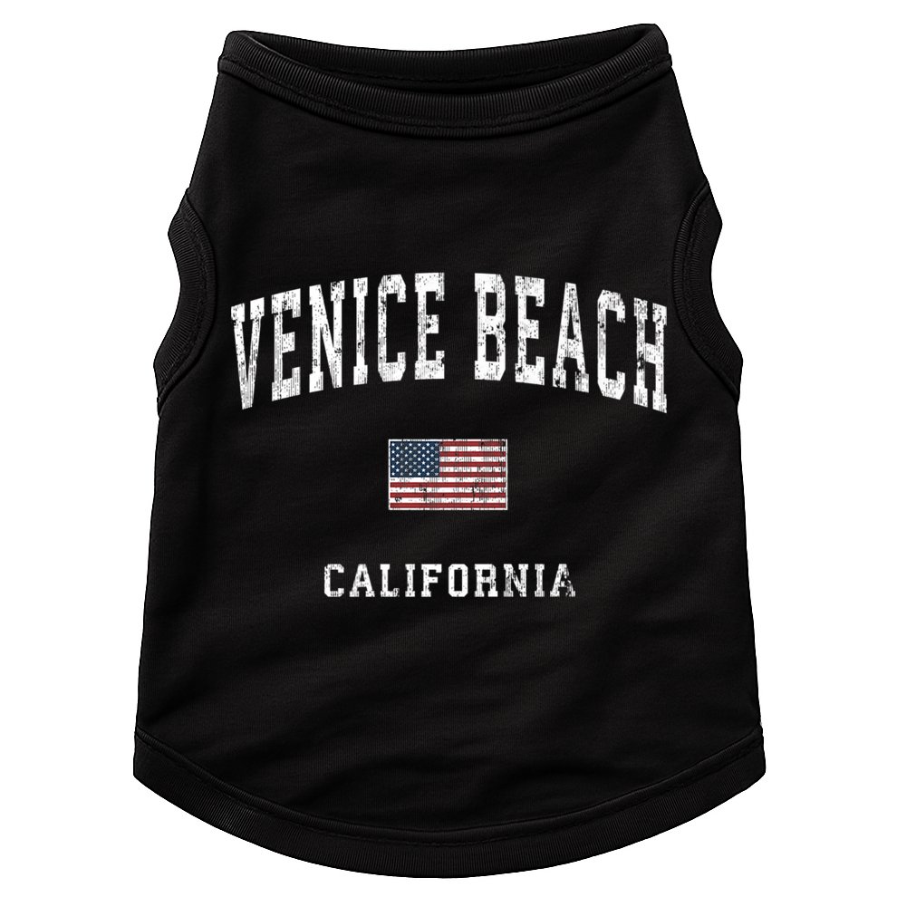Venice Beach California Ca Vintage American Flag Sports Doggie Tank