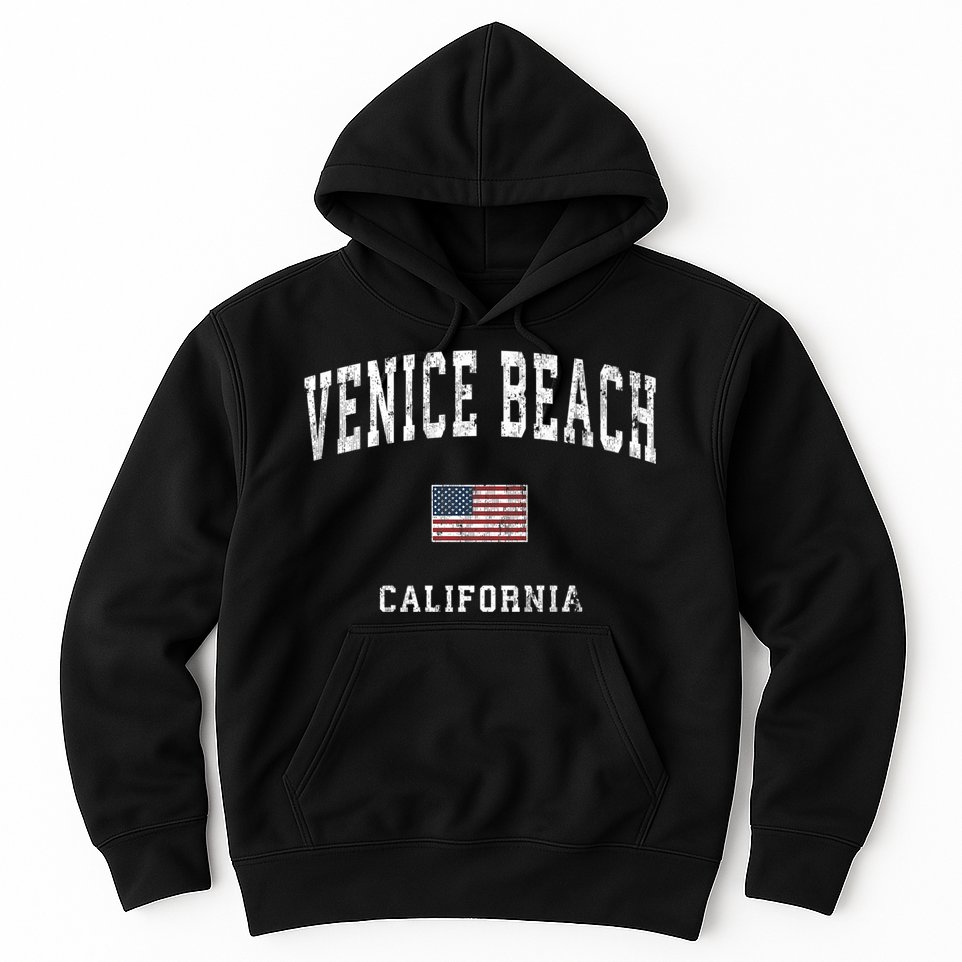 Venice Beach California Ca Vintage American Flag Sports Hoodie