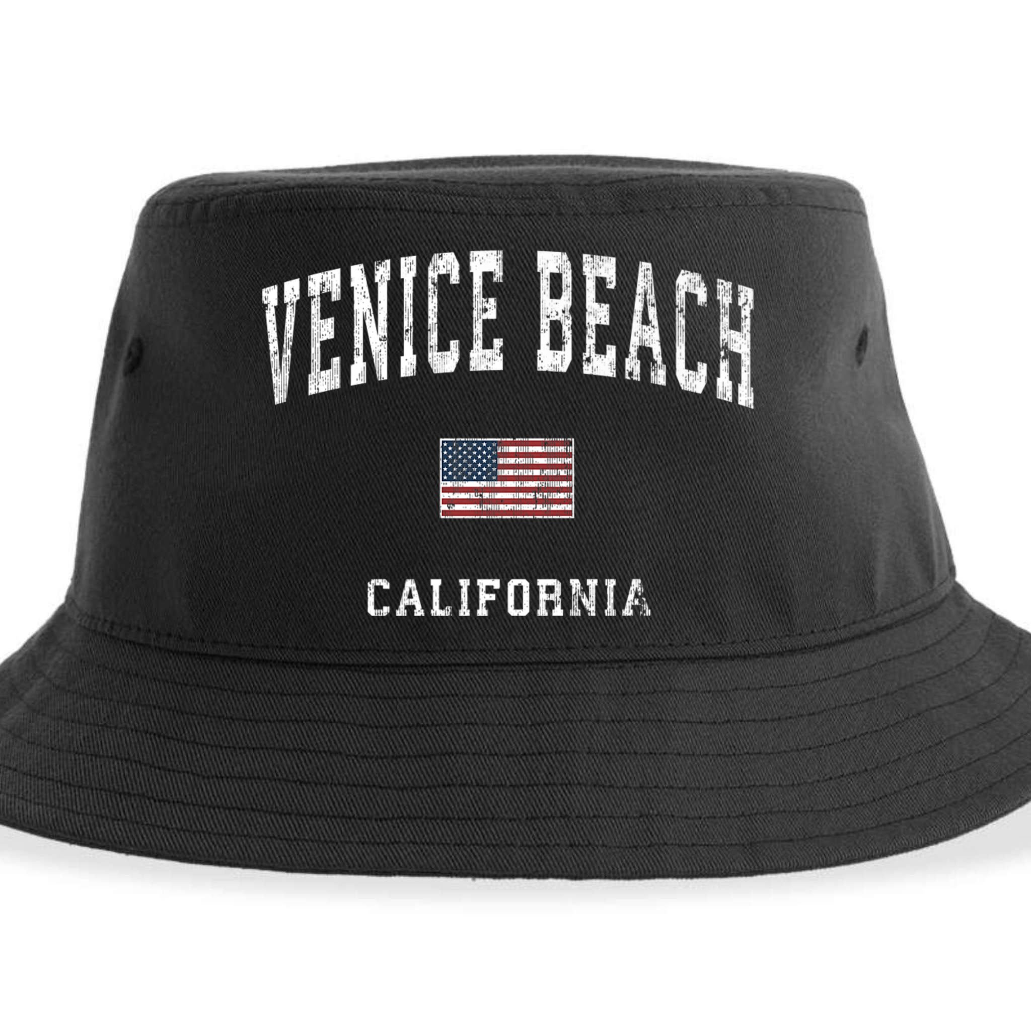 Venice Beach California Ca Vintage American Flag Sports Sustainable Bucket Hat
